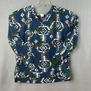 Sew in Love Top Large Aztec Print V-Neck Multicolor Blue